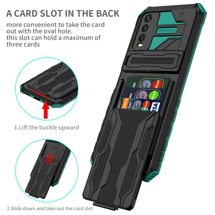 For vivo Y20 Armor Card PC + TPU Shockproof Phone Case with Card Slot & Invisible Holder