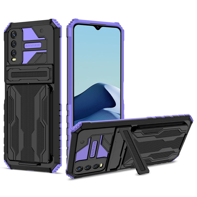 For vivo Y20 Armor Card PC + TPU Shockproof Phone Case with Card Slot & Invisible Holder
