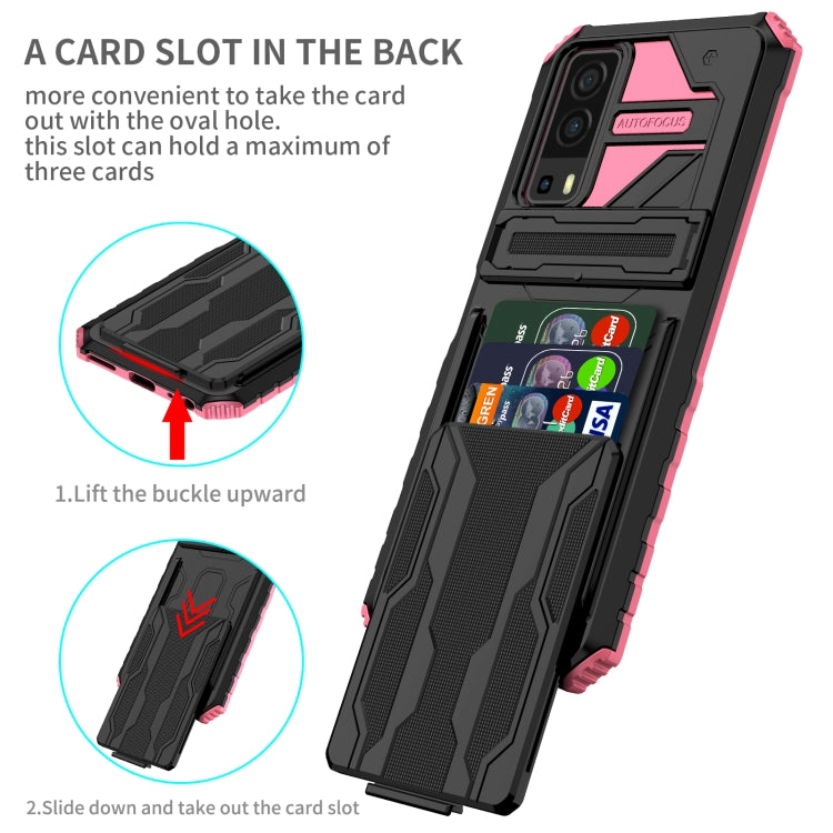 For vivo Y72 5G / Y53s Armor Card PC + TPU Shockproof Phone Case with Card Slot & Invisible Holder