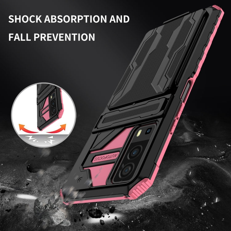 For vivo Y72 5G / Y53s Armor Card PC + TPU Shockproof Phone Case with Card Slot & Invisible Holder