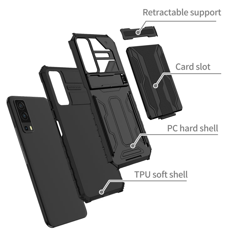 For vivo Y72 5G / Y53s Armor Card PC + TPU Shockproof Phone Case with Card Slot & Invisible Holder
