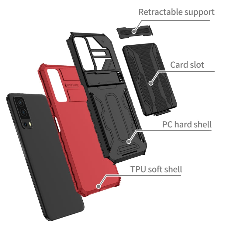For vivo Y72 5G / Y53s Armor Card PC + TPU Shockproof Phone Case with Card Slot & Invisible Holder