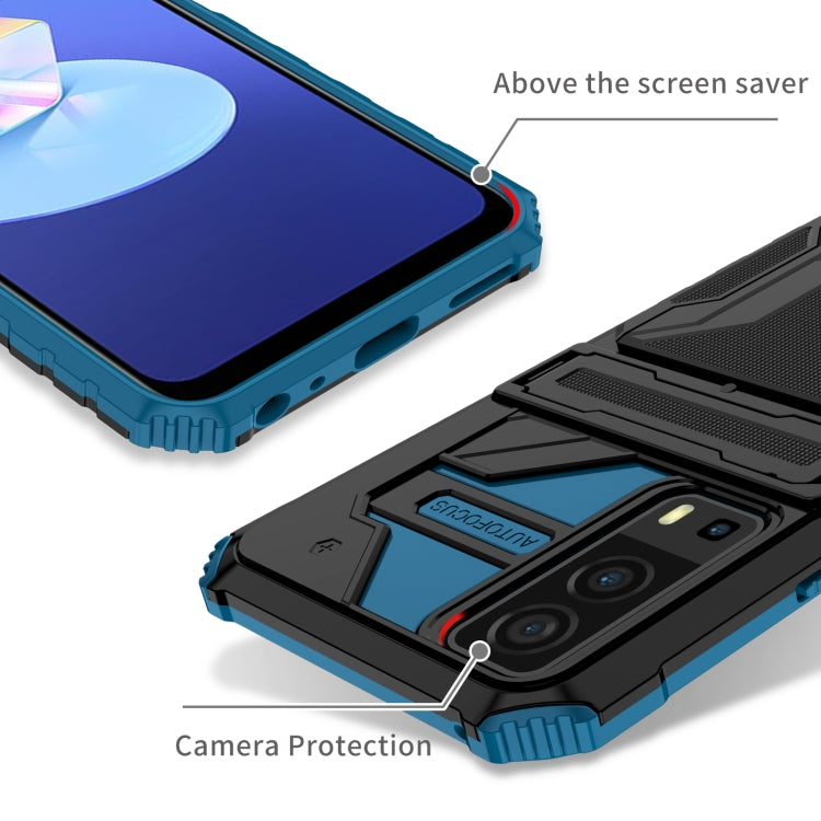 For vivo Y72 5G / Y53s Armor Card PC + TPU Shockproof Phone Case with Card Slot & Invisible Holder