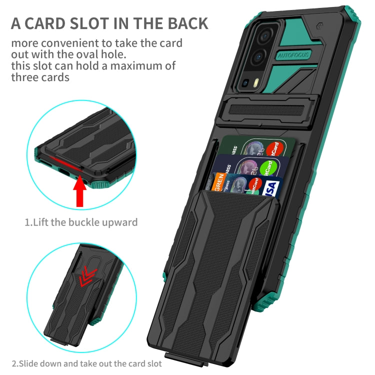 For vivo Y72 5G / Y53s Armor Card PC + TPU Shockproof Phone Case with Card Slot & Invisible Holder