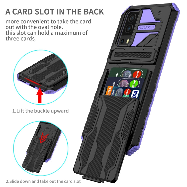 For vivo Y72 5G / Y53s Armor Card PC + TPU Shockproof Phone Case with Card Slot & Invisible Holder