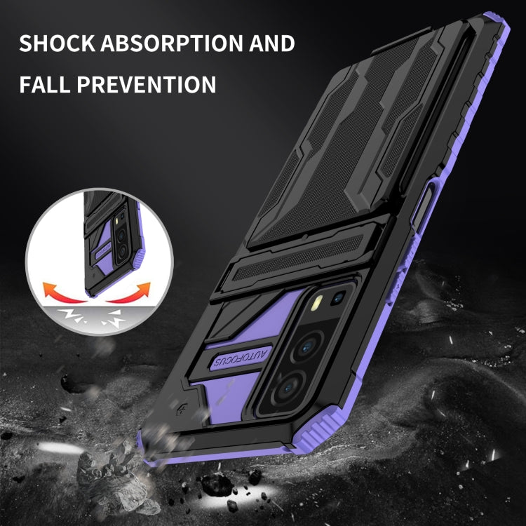 For vivo Y72 5G / Y53s Armor Card PC + TPU Shockproof Phone Case with Card Slot & Invisible Holder