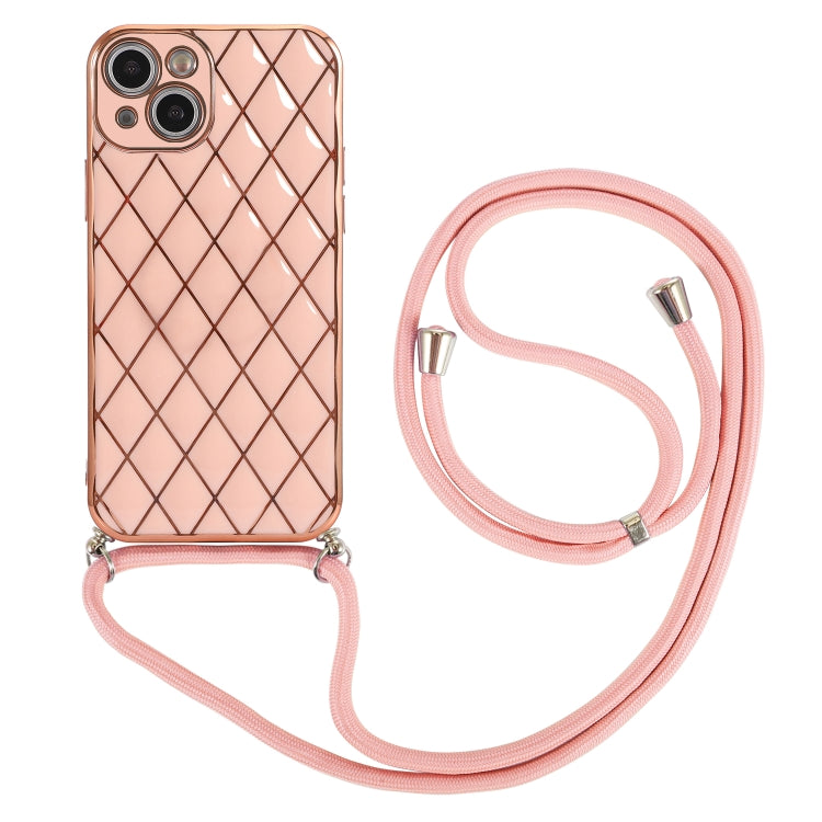 For iPhone 13 mini Electroplating Lambskin Lanyard Phone Case
