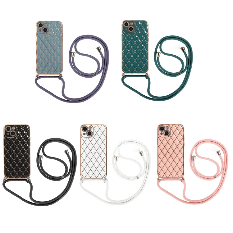 For iPhone 13 Pro Max Electroplating Lambskin Lanyard Phone Case