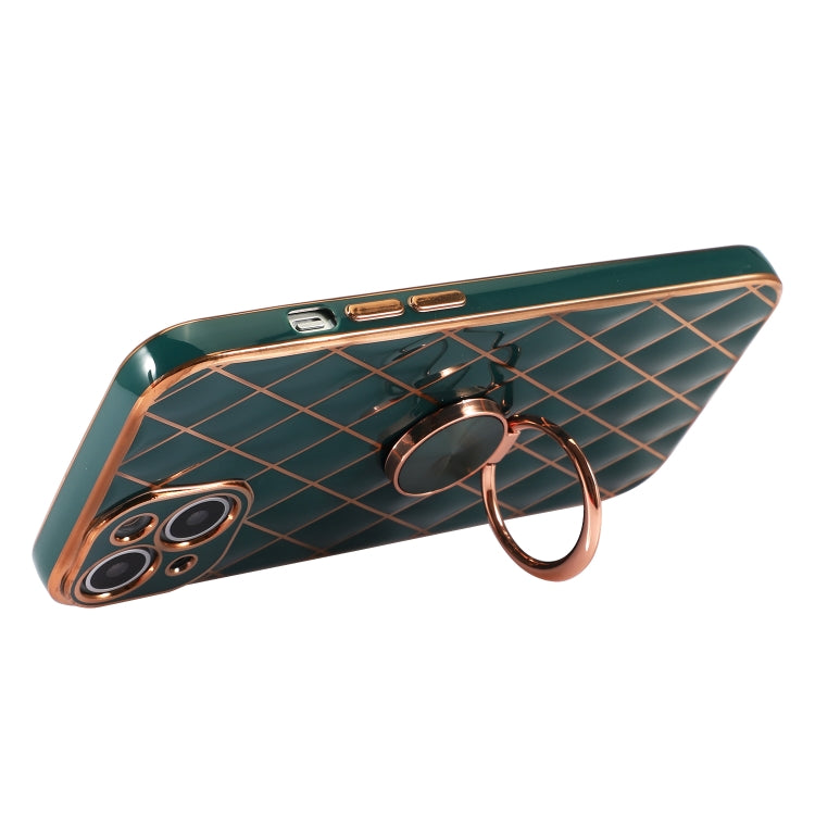 For iPhone 13 Electroplating Lambskin Ring Holder Phone Case