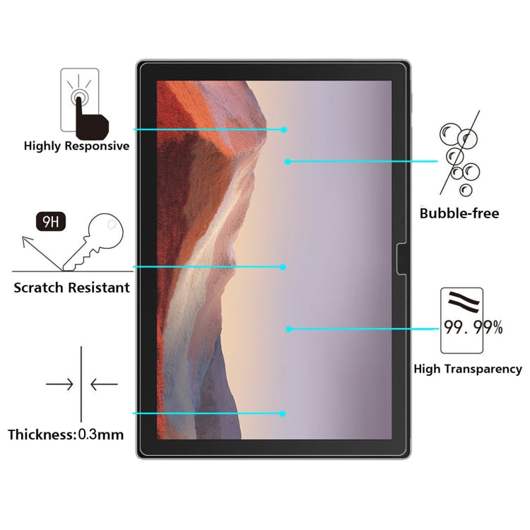 2 PCS 9H 2.5D Explosion-proof Tempered Tablet Glass Film For MicroSoft Surface Pro 7+