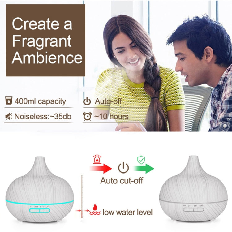 USB 400ml Wood Texture Fragrance Machine Pointed Mouth Humidifier Automatic Alcohol Sprayer with Colorful LED Light & Remote Control