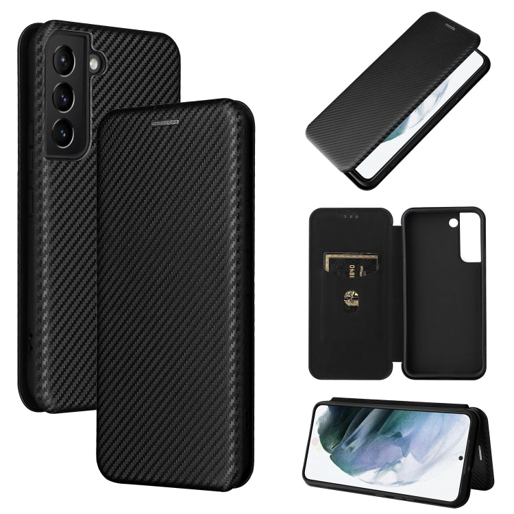 For Samsung Galaxy S22 Carbon Fiber Texture Horizontal Flip Leather Phone Case