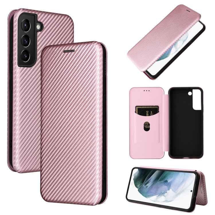 For Samsung Galaxy S22 Carbon Fiber Texture Horizontal Flip Leather Phone Case