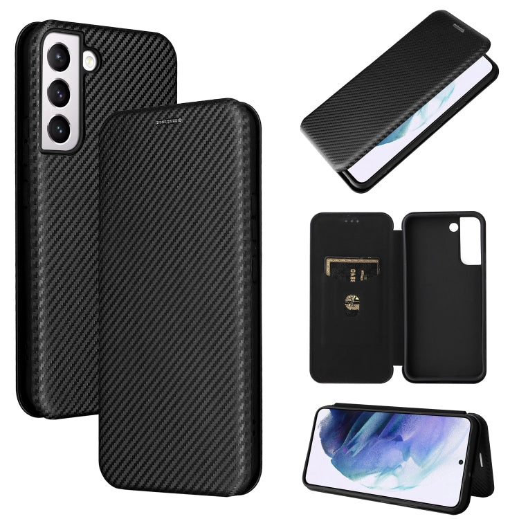 For Samsung Galaxy S22+ Carbon Fiber Texture Horizontal Flip Leather Phone Case