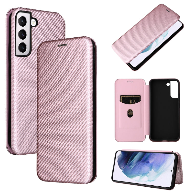 For Samsung Galaxy S22+ Carbon Fiber Texture Horizontal Flip Leather Phone Case
