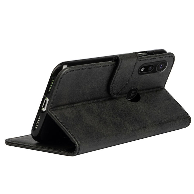 For Motorola Moto P40 Calfskin Texture Horizontal Flip Leather Case with Holder & Card Slots
