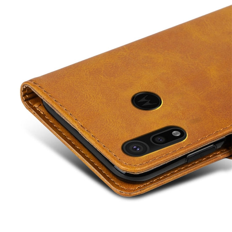 For Motorola Moto P40 Calfskin Texture Horizontal Flip Leather Case with Holder & Card Slots