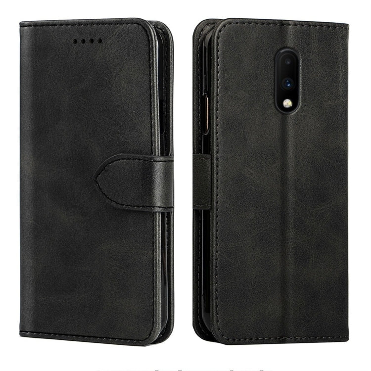 For OnePlus 7 Calfskin Texture Horizontal Flip Leather Case with Holder & Card Slots