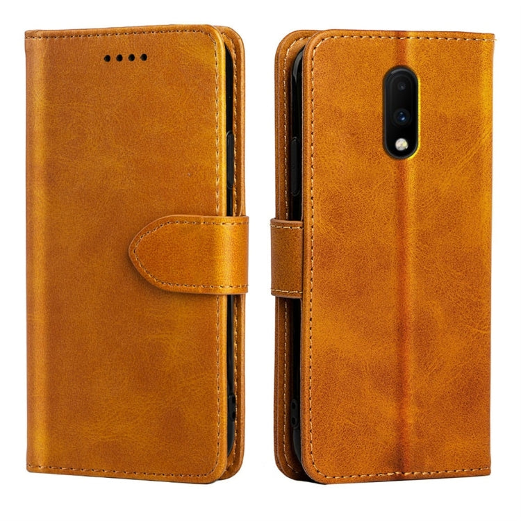 For OnePlus 7 Calfskin Texture Horizontal Flip Leather Case with Holder & Card Slots