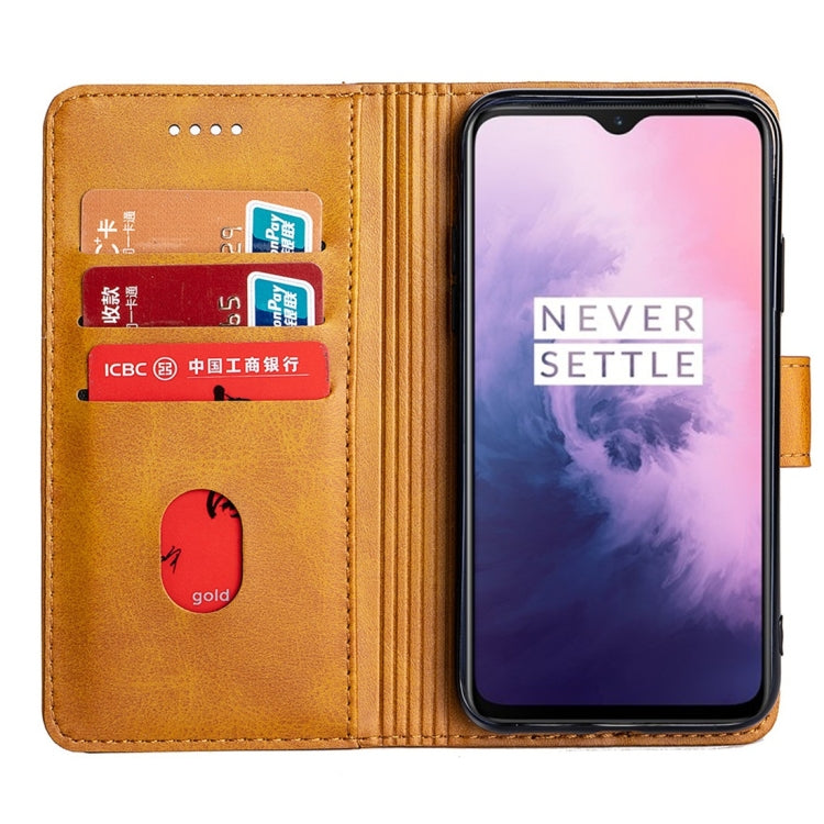 For OnePlus 7 Calfskin Texture Horizontal Flip Leather Case with Holder & Card Slots