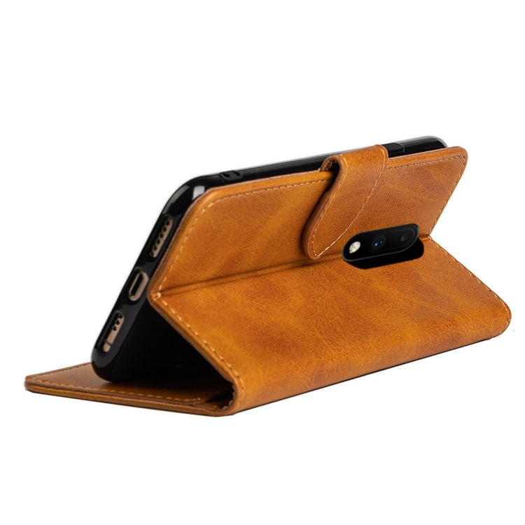 For OnePlus 7 Calfskin Texture Horizontal Flip Leather Case with Holder & Card Slots