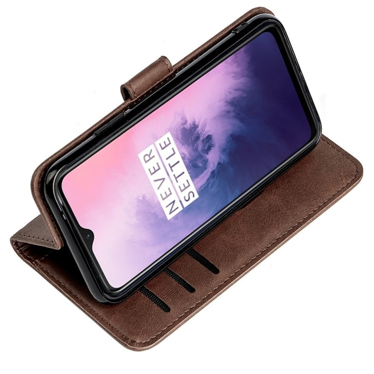 For OnePlus 7 Calfskin Texture Horizontal Flip Leather Case with Holder & Card Slots
