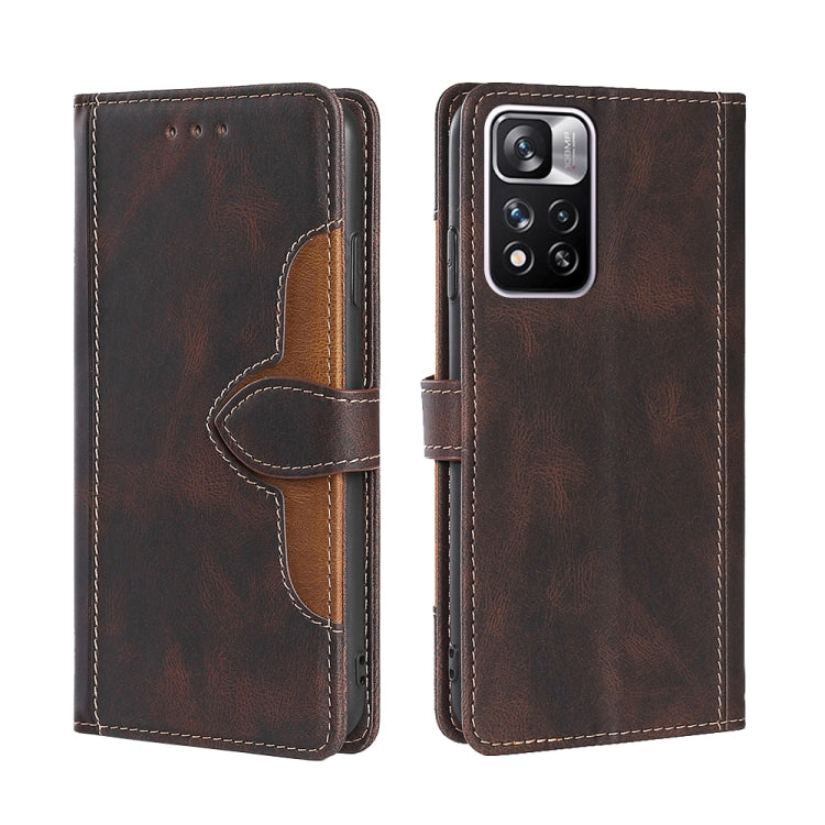 For Xiaomi Redmi Note 11 Pro Skin Feel Straw Hat Magnetic Buckle Horizontal Flip Leather Phone Case with Holder & Card Slots & Wallet