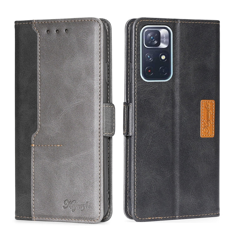 For Xiaomi Redmi Note 11 Retro Texture Contrast Color Side Buckle Horizontal Flip Leather Phone Case with Holder & Card Slots & Wallet