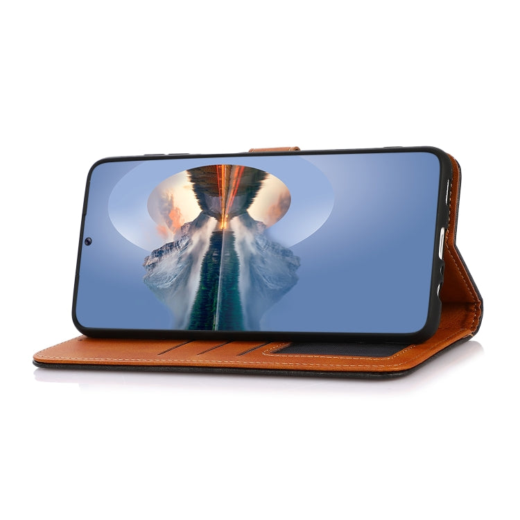 For Samsung Galaxy A33 5G KHAZNEH Dual-color Cowhide Texture Leather Phone Case