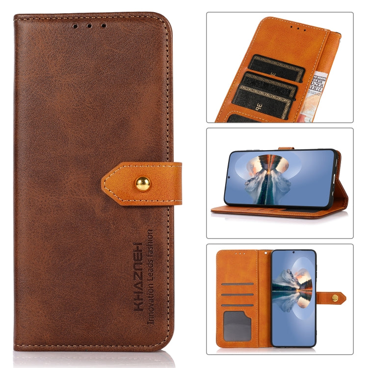 For Samsung Galaxy A33 5G KHAZNEH Dual-color Cowhide Texture Leather Phone Case