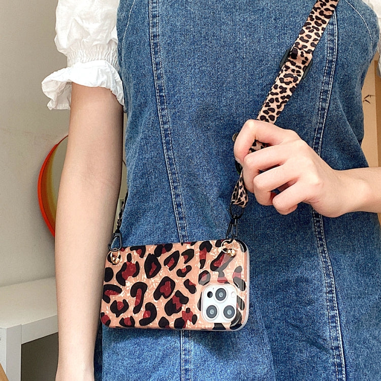 For iPhone 13 Shell Leopard Texture Phone Case with Lanyard