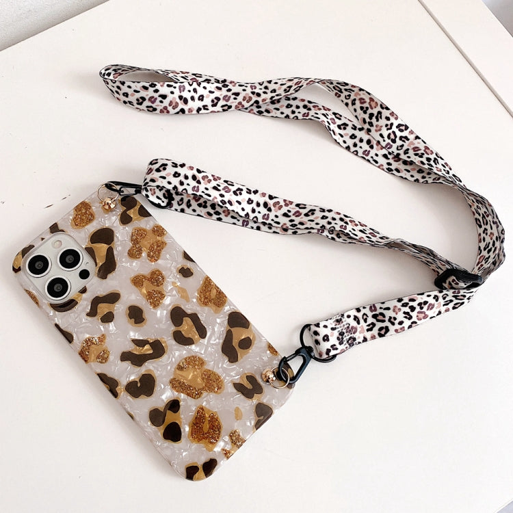 For iPhone 13 mini Shell Leopard Texture Phone Case with Lanyard