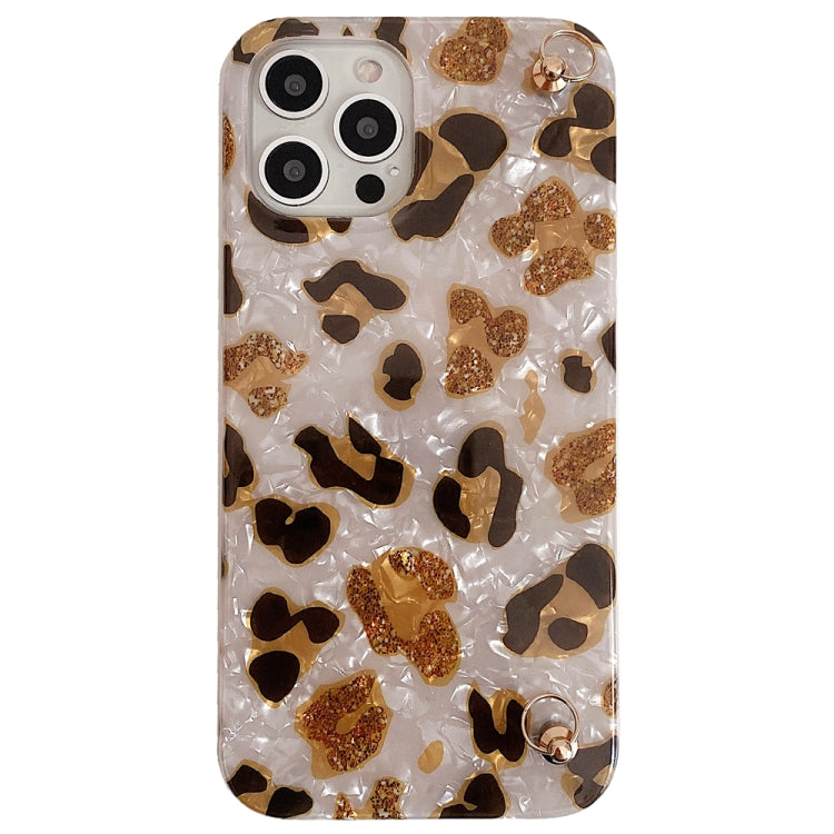 For iPhone 13 mini Shell Leopard Texture Phone Case with Lanyard
