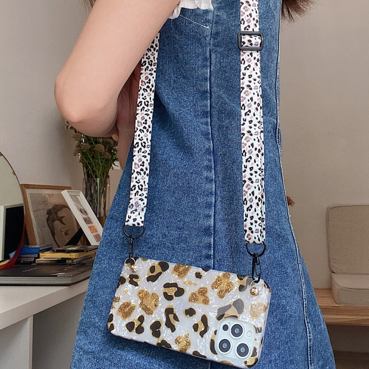 For iPhone 13 mini Shell Leopard Texture Phone Case with Lanyard