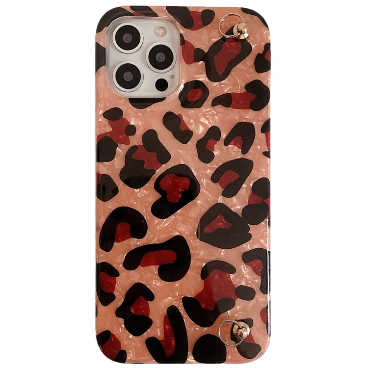 For iPhone 13 mini Shell Leopard Texture Phone Case with Lanyard