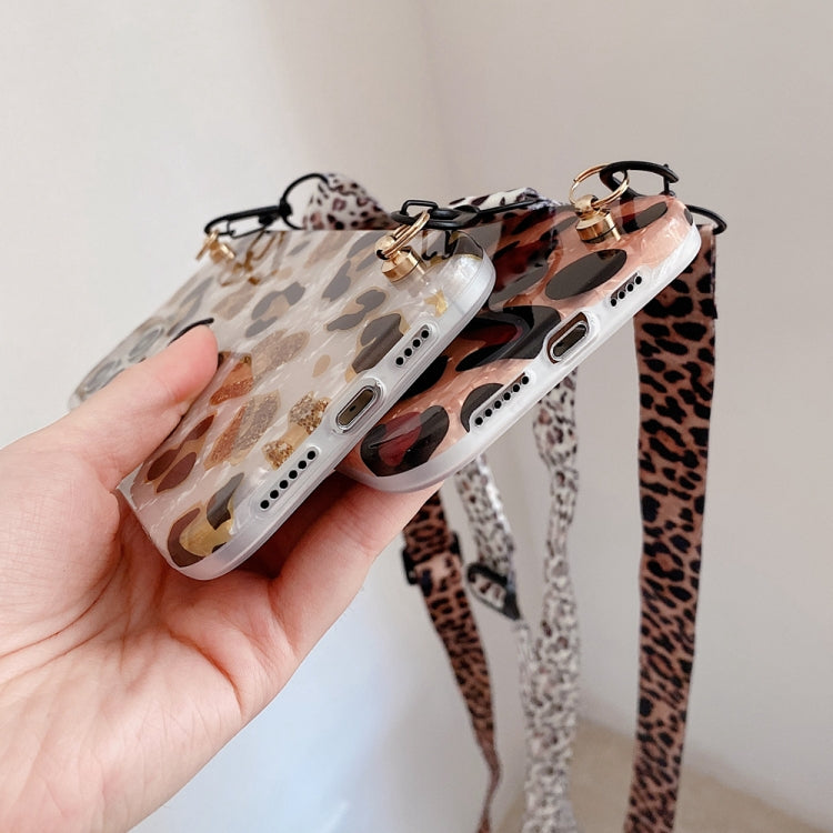 For iPhone 13 mini Shell Leopard Texture Phone Case with Lanyard