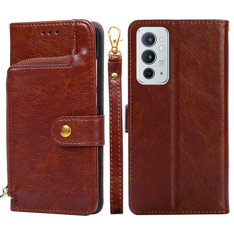 For OnePlus 9RT 5G Zipper Bag Horizontal Flip Leather Phone Case with Holder & Card Slots & Lanyard