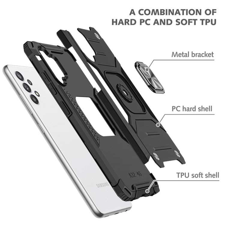 For Samsung Galaxy A32 4G Magnetic Armor Shockproof TPU + PC Phone Case with Metal Ring Holder