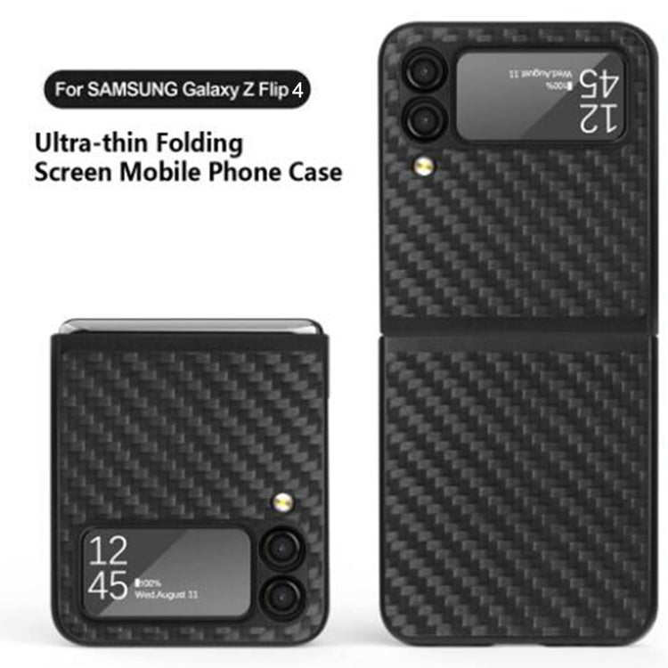 For Samsung Galaxy Z Flip4 Carbon Fiber Texture Skin-friendly Feel Full Body Folding Phone Case (Black)