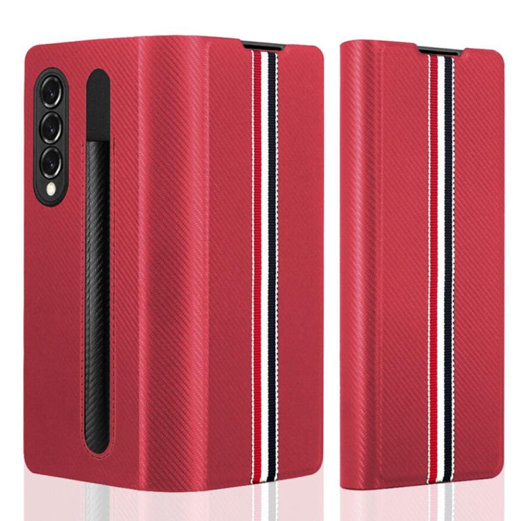 For Samsung Galaxy Z Fold3 5G Cross Texture Ultra-thin Folding Phone Case with Pen Cover
