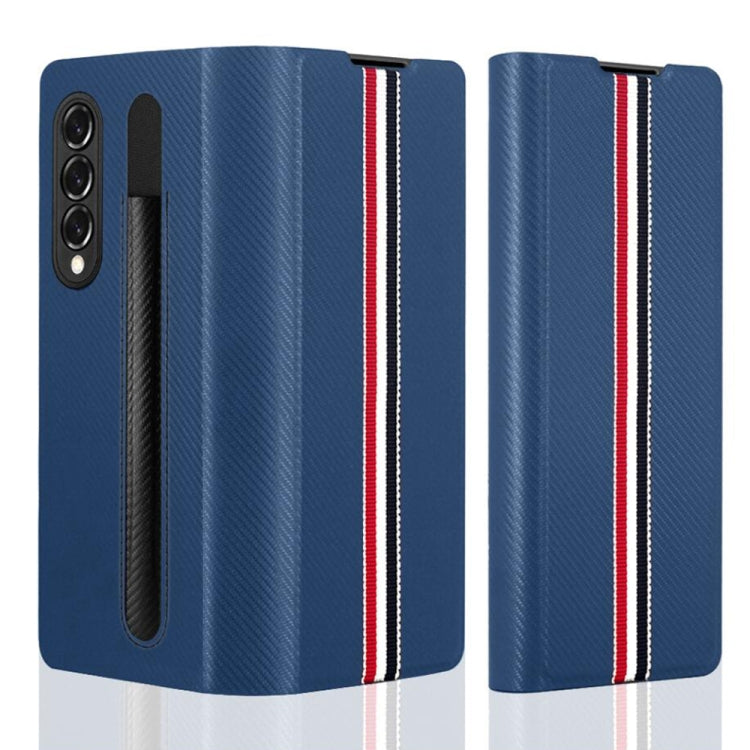 For Samsung Galaxy Z Fold3 5G Cross Texture Ultra-thin Folding Phone Case with Pen Cover