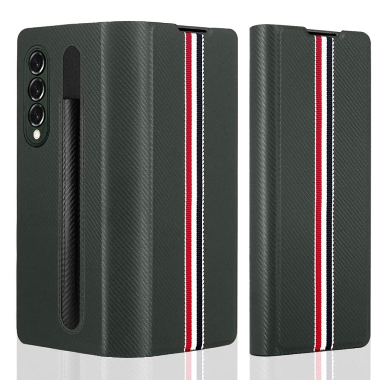 For Samsung Galaxy Z Fold3 5G Cross Texture Ultra-thin Folding Phone Case with Pen Cover