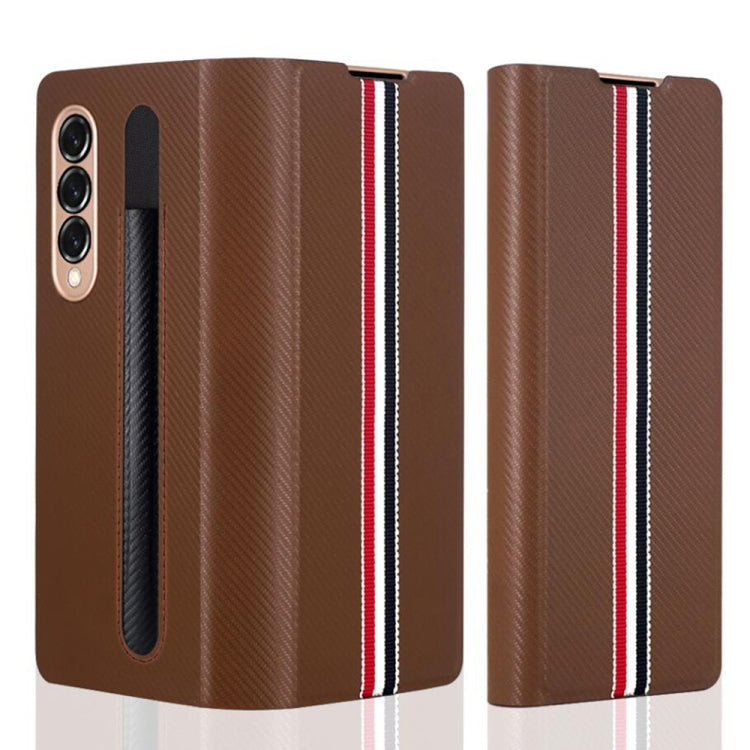 For Samsung Galaxy Z Fold3 5G Cross Texture Ultra-thin Folding Phone Case with Pen Cover