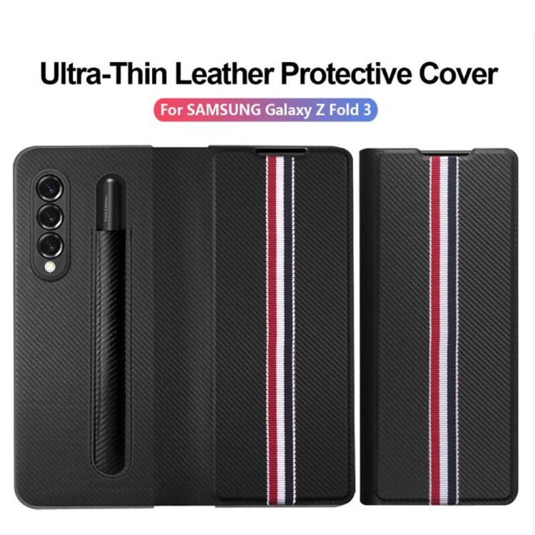For Samsung Galaxy Z Fold3 5G Cross Texture Ultra-thin Folding Phone Case with Pen Cover