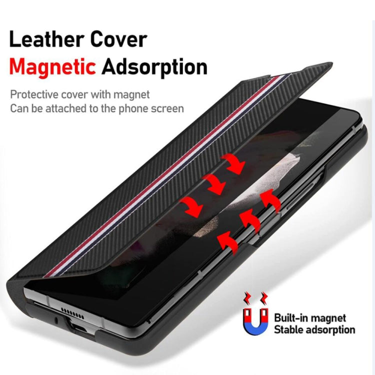 For Samsung Galaxy Z Fold3 5G Cross Texture Ultra-thin Folding Phone Case with Pen Cover