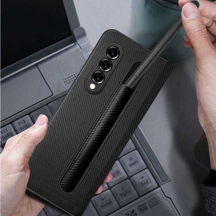 For Samsung Galaxy Z Fold3 5G Cross Texture Ultra-thin Folding Phone Case with Pen Cover