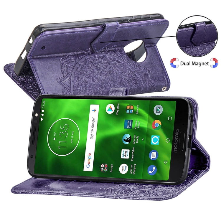 For Motorola Moto G6 Plus Embossed Mandala Pattern PC + TPU Horizontal Flip Leather Case with Holder & Card Slots