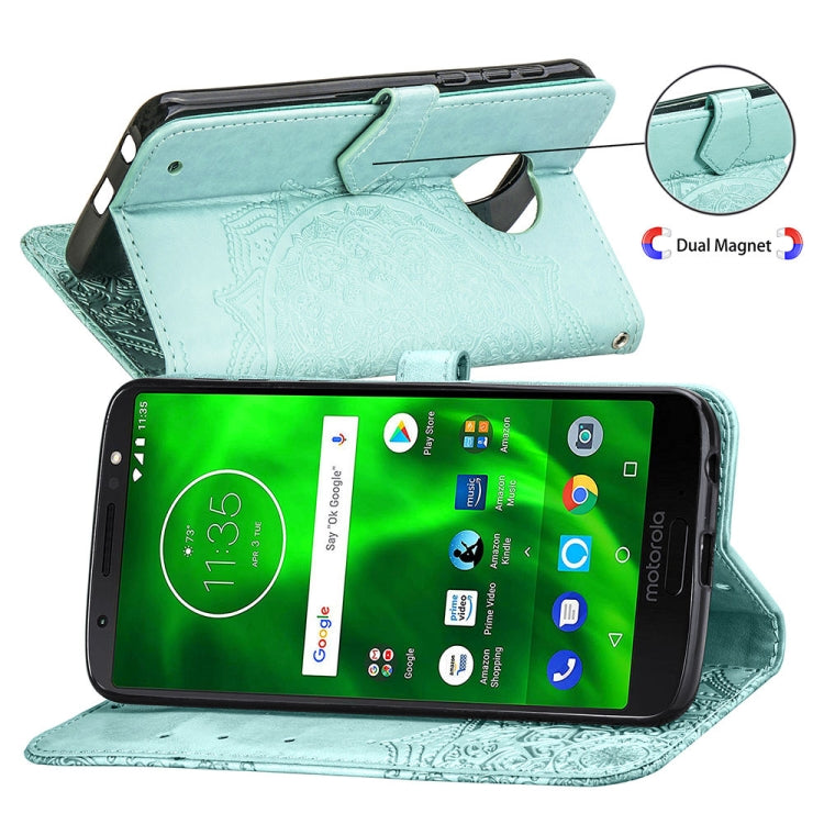 For Motorola Moto G6 Plus Embossed Mandala Pattern PC + TPU Horizontal Flip Leather Case with Holder & Card Slots