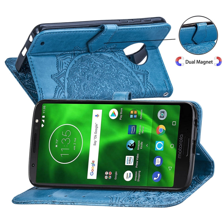 For Motorola Moto G6 Plus Embossed Mandala Pattern PC + TPU Horizontal Flip Leather Case with Holder & Card Slots