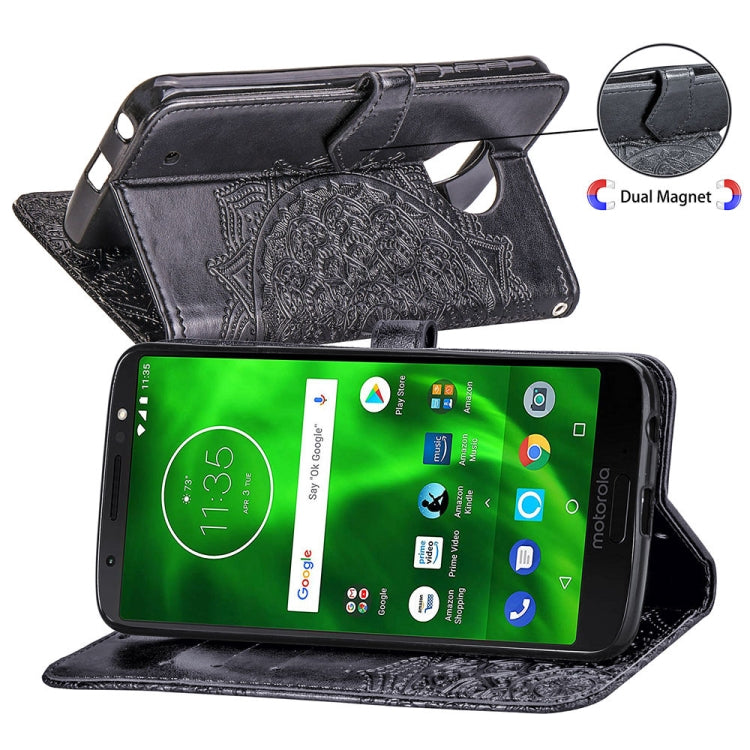 For Motorola Moto G6 Plus Embossed Mandala Pattern PC + TPU Horizontal Flip Leather Case with Holder & Card Slots